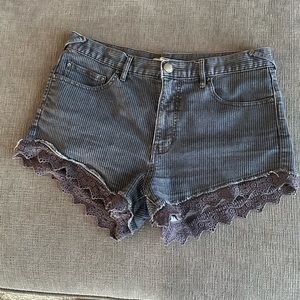 Free People Lace Lined Size 28 Black Stripe Denim Jean Shorts